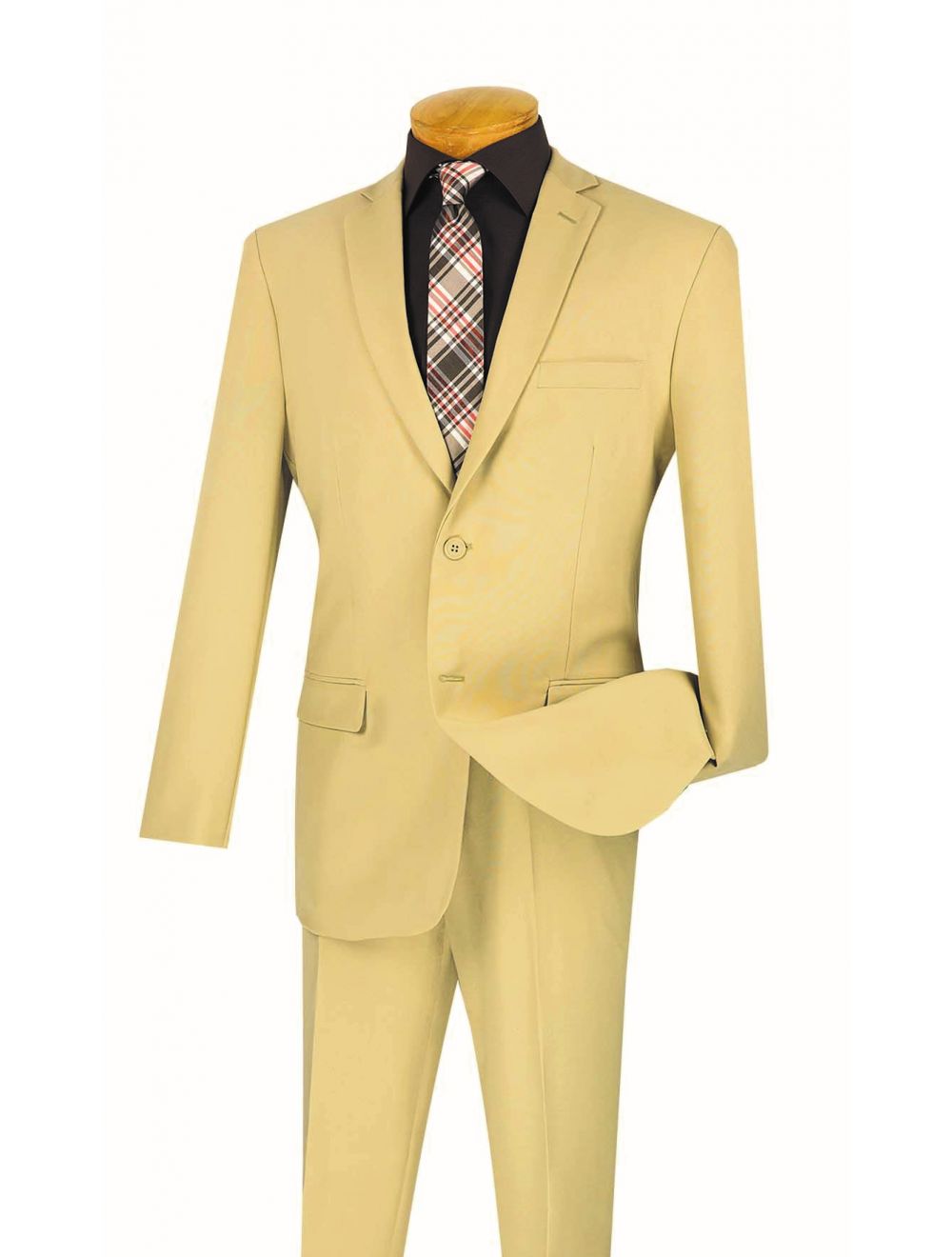 6612-3] 3-Piece Gray & Yellow Notch Lapel Two Button Plaid Suit With Blue  Vest And Pants - Tuxedo Uomo