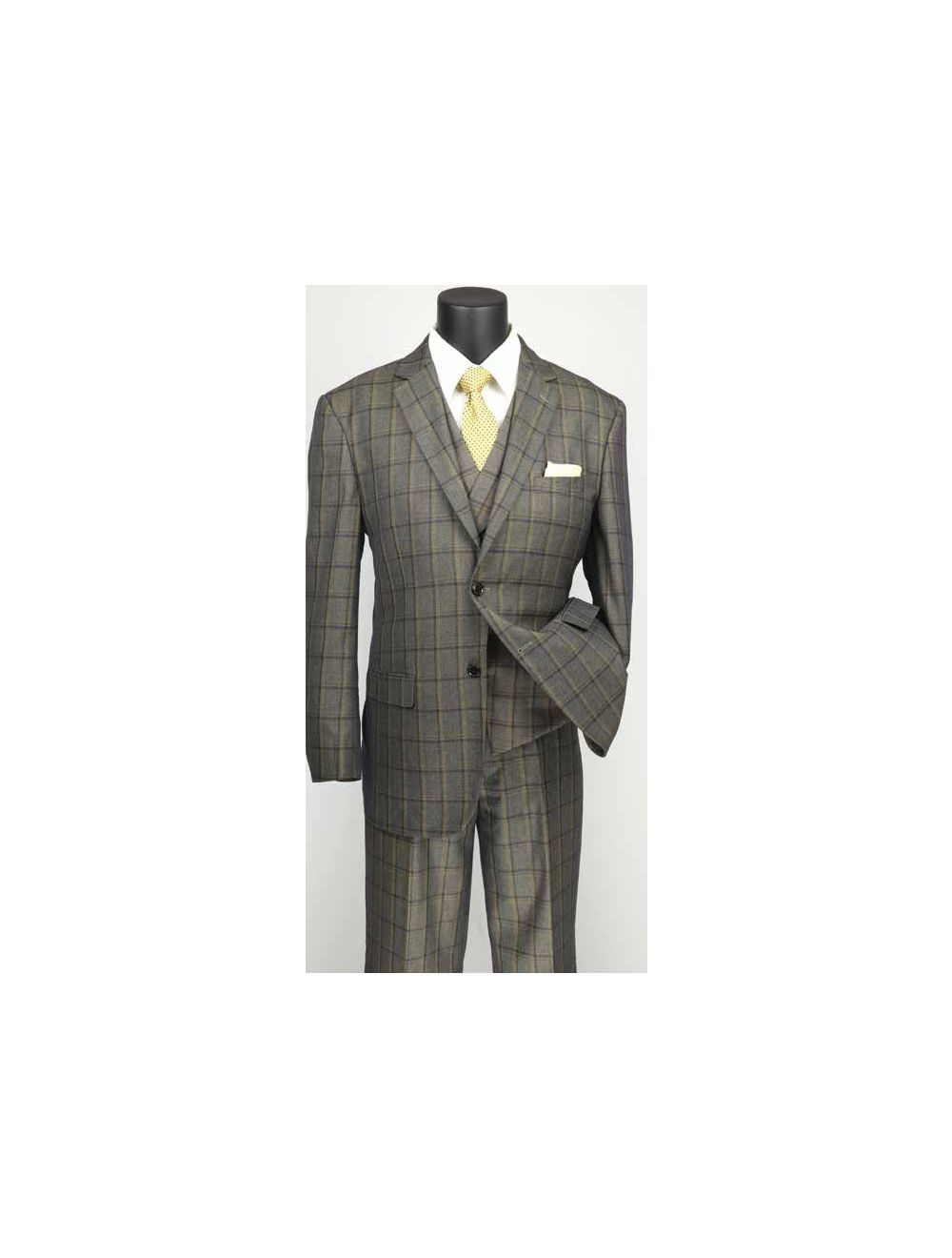 VINCI Men's Brown Textured Weave Wool 2 Button Classic Fit Business Suit NEW