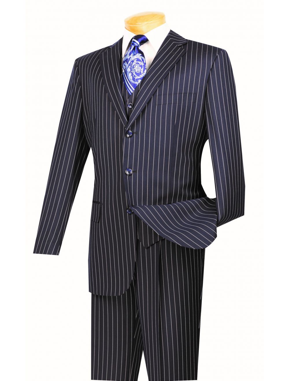 VINCI Men's Burgundy Gangster Stripe 3 Piece 2 Button Classic Fit Suit NEW 