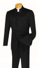 Vinci Two Piece Single Breasted Banded Collar Suit in Black (5HTB)