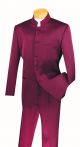 Vinci Two Piece Single Breasted Banded Collar Suit in Burgundy (5HTM)