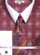 Daniel Ellissa Men's Silk Printed Tone on Tone Dress Shirt Set in Burgundy (DS3796P2-3)
