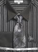 Daniel Ellissa Men's Stripe Pattern Tone on Tone Dress Shirt Set in Black/White (DS3807P2-2)
