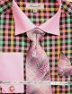 Fratello Men's Check Pattern Tone On Tone Dress Shirt Set in Rose Pink (FRV4139P2-2)