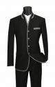 Vinci Two-Piece Slim Fit Single-Breasted Mandarin Suit in Black (S4HT-1N)
