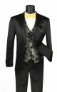 Vinci Three-Piece Stretch Sateen Slim Fit Single-Breasted Suit in Black (SVFF-2B)