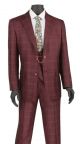 Vinci Three-Piece Single Breasted Glen Plaid Suit in Burgundy (V2RW-7B)