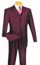 Vinci Classic Three-Piece Three-Button Shark Skin Suit in Burgundy (V3RR-4M)