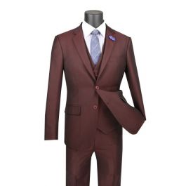Vinci Three-Piece Textured Weave Ultra Slim Fit Single-Breasted Suit in  Raisin (USVD-1R)